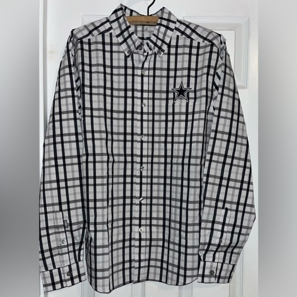 Antigua Dallas Cowboys Button Up Dress Shirt Mens M medium Plaid NFL - NEW NWT